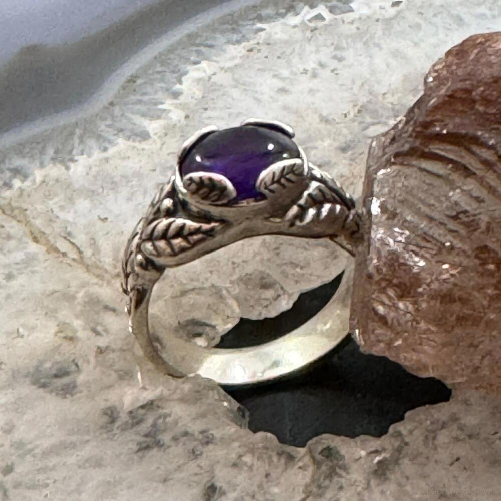 Carolyn Pollack Sterling Silver Oval Amethyst Floral Decorated Ring For Women - Picture 5 of 10